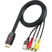 Neoteck RCA to HDMI Converter 60cm/2ft RCA to HDMI Cable Supports 169/43 Aspect Conversion Built-in RCA Cable for Game Console Plug and Play Widely Used in Wii/PS2/N64-Female RCA Input