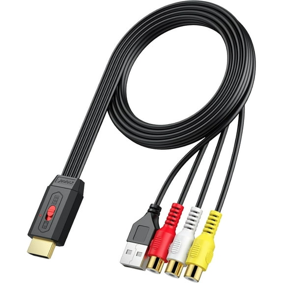 Neoteck RCA to HDMI Converter 60cm/2ft RCA to HDMI Cable Supports 16:9/4:3 Aspect Conversion Built-in RCA Cable for Game Console Plug and Play Widely Used in Wii/PS2/N64-Female RCA Input