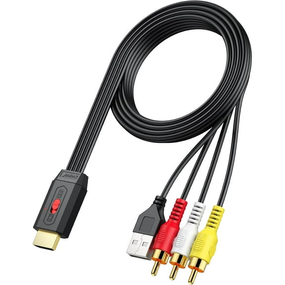 Neoteck RCA to HDMI Converter 60cm/2ft RCA to HDMI Cable Supports 16:9/4:3 Aspect Conversion Built-in RCA Cable for Game Console Plug and Play Widely Used in Wii/PS2/N64-Female RCA Input
