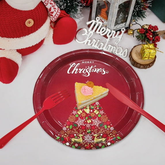 Neoyler 10 Pack Christmas Disposable Tableware Christmas Plates Christmas Paper Plates Festive Designs for Parties 9.1in Red