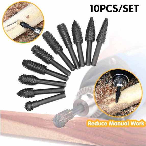 Neoyler 10 Piece High Speed Steel Rotary File Set for Woodworking and Crafting Suit for Carving and Grinding Projects Drills and Machines for Detailed Work