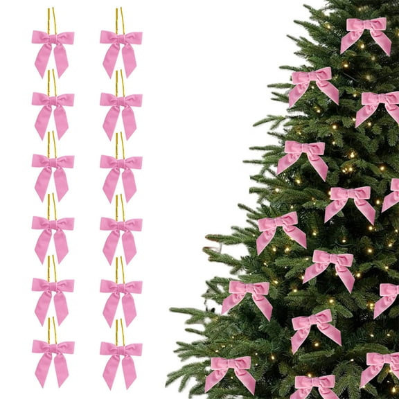 Neoyler 12 Pack Christmas Tree Decorations Velvet Christmas Bows for Wreaths Gift Wrap Home Decor Reusable Velvet Ribbon Bows with Metal Clip Easy to Attach for Garlands Mantels Pink 4.7in