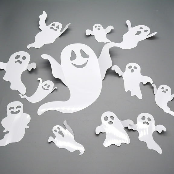 Neoyler 12 Pack Halloween Decorations Indoor Outdoor Spooky Ghost Led Wall Stickers for Home Party Window Decor Reusable and Easy to Apply Adds Enchanting Light Effects 11.8in White