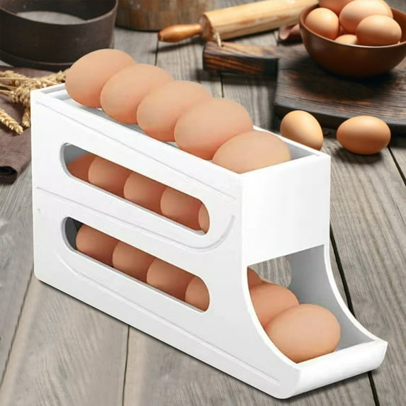 Neoyler 1PC Automatic Rolling Egg Dispenser for Fridge Space Storage 3 Tier Rack Holds 30 Eggs Sturdy Storage Organizer for Kitchen Countertop with Railing Protection Easy to Load Unload