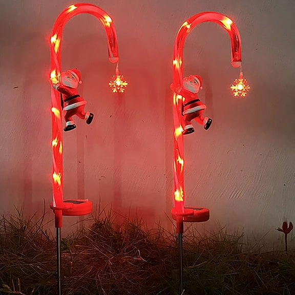 Neoyler 2 Pack Candy Cane Solar Outdoor Christmas Lights Outdoor Decorations Christmas Lights High Capacity 1200 Mah Battery Auto Dusk 6 8 Hours Indoor Outdoor 16.5In Red