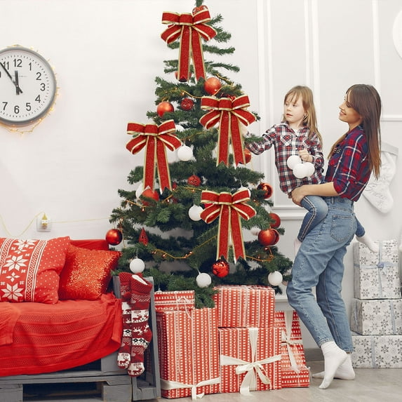 Neoyler 2 Pack Christmas Decorations Indoor Christmas Decor Large Glitter Bow with Hanging Loop for Tree Mantel Door Wall Party Wedding Festive Home Neatness Holiday Gift 5.9in Red