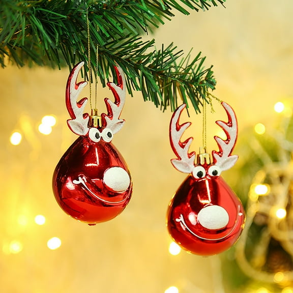 Neoyler 2 Pack Christmas Decorations Plastic Ornaments with Deer Head Design for Tree and Home Decor Suit Gift for Family 4.3in Red