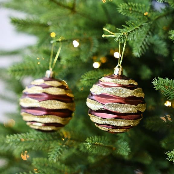 Neoyler 2 Pack Christmas Ornaments Decorative Balls for Tree Festive Holiday Decor with Unique Texture Suit for Home Mall Office 3.1x3.1x3.1in Brown