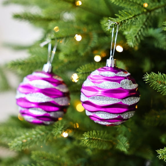 Neoyler 2 Pack Christmas Ornaments Decorative Balls for Tree Festive Holiday Decor with Unique Texture Suit for Home Mall Office 3.1x3.1x3.1in Purple