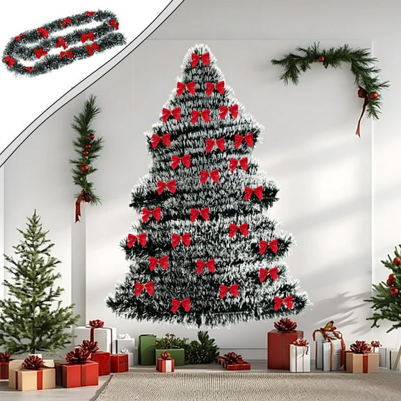 Neoyler 2 pack Christmas Garland Rattan Staircase Banister Swag with Berries and Velvet Bow Accents Hanging Mantel Fireplace Decoration Reusable Easy Install Suit Rail Grooves Green 9.1x4.3x2in