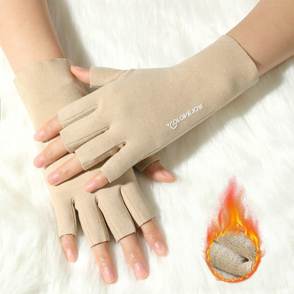 Neoyler 2 pack Winter Gloves German Velvet Half Finger Touchscreen Soft Warm Outdoor Cold Protection Flattering Hand Shape Relaxedable Breathable for Everyday Outdoor Use Beige 7.9x4.1in