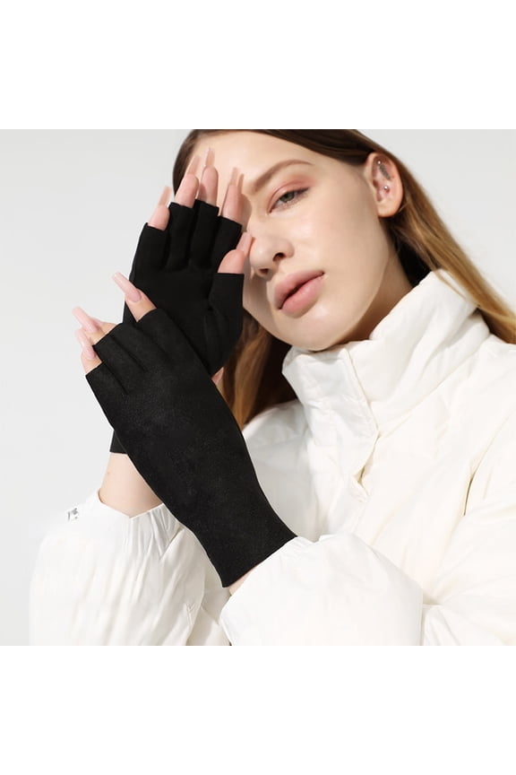 2 pack Winter Gloves Half Finger Touchscreen Velvet for Women Warm Thermal Hand Protection with Slimming Hand Shape Design for Outdoor Cold Weather Activities Black 7.9x3.9in