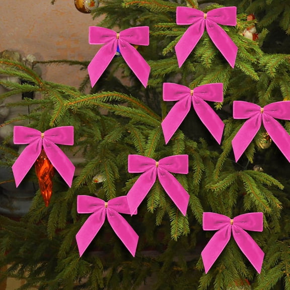 Neoyler 24 Pack Mini Velvet Christmas Bows Christmas Tree Decorations High Grade Soft Reusable Gift Wrap Accents with Metal Tieback Easy Attachment to Wreaths Garland Mantel Party Decor Pink 11.8in