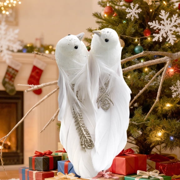 Neoyler 2Pack Christmas Decorations Artificial Feather Bird Ornaments Clip on Realistic Lightweight Foam Decorative Birds for Tree Mantel Centerpiece Indoor Outdoor White 7.1in