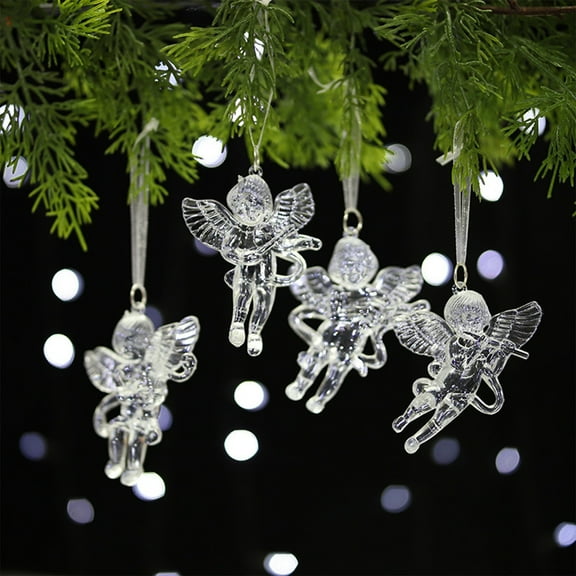 Neoyler 4Pack Acrylic Angel Pendant Christmas Ornaments Shatterproof Light Refracting Hanging Decoration for Tree Window Indoor Holiday Mantel Decor Easy to Hang Long Lasting Clear 6.7in