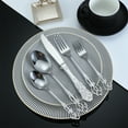 thumbnail image 1 of Neoyler 5 Pack Palaces Stainless Steel Cutlery Set 5 Piece Knife Fork Spoon Thanksgiving Plates Dinnerware Sets Christmas Plates Christmas Dinner Plates for Hotels 8.2x1.7x2.4in Silver, 1 of 7