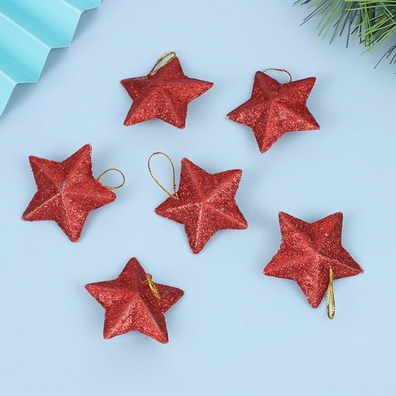 Neoyler 6 Pack Christmas Star Ornaments for Tree Decoration with Sparkling Glitter Finish Enhance Holiday Atmosphere 3x3in Red