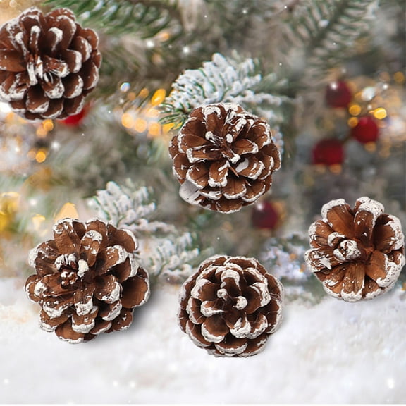 Neoyler 6 Pack Natural Pinecone Christmas Ornaments for Tree Decor with Unique Textures and White Edges Suit Traditional and Modern Styles Suit for Diy Crafts Wreaths And Gift Baskets 2in Brown