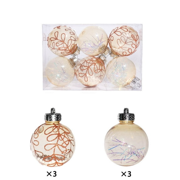 Neoyler 6 Pack Transparent Christmas Ornaments with Glitter Ribbon for Holiday Tree Decorations Sparkling Festive Decor Indoor Outdoor Warm Ambiance 2.4in Gold