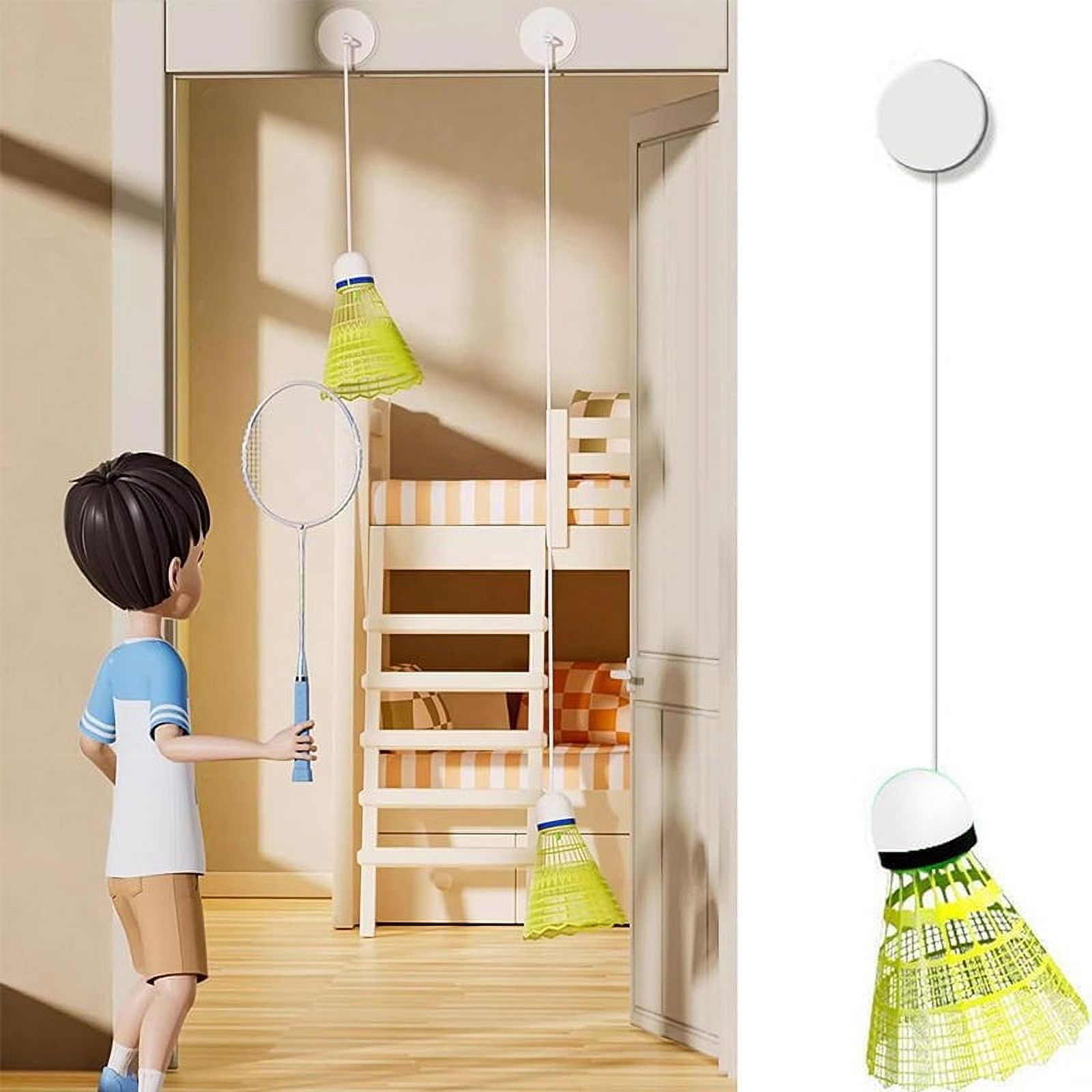 Neoyler Badminton Trainer Set with Elastic Cord Indoor Parent Child Game Includes 3 Shuttlecocks 3 Hooks 40 Elastic Cords Easy Setup Suction Cup Base for Efficient Practice