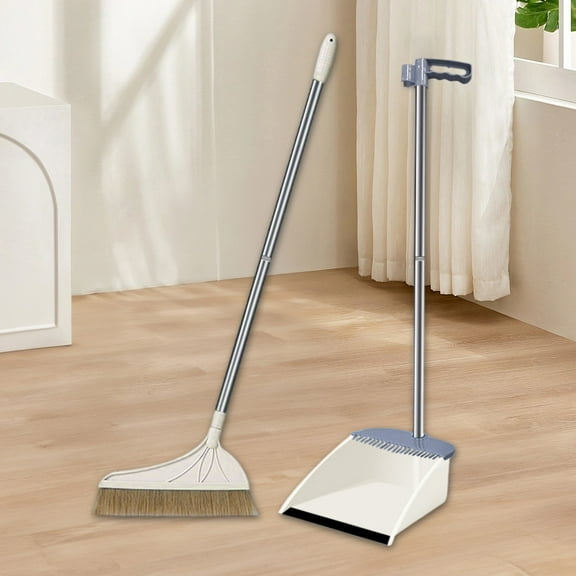 Neoyler Broom with Dustpan Combo Set Thickened Stainless Steel Pole Removable Dustpan Non Stick Dense Bristles Hair Pet Pelt Corner Cleaning Easy Hang Storage Home Floor Multicolor 11.8x11.8x7.1in