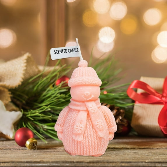 Neoyler Christmas Candles Christmas Decorations Snowman Scented Candle Gift Set Long Lasting Aroma for Home Decor 3.9 in Pink