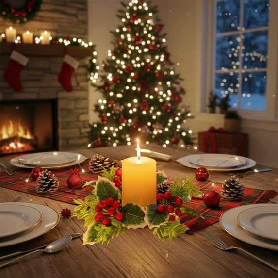 Neoyler Christmas Decorations Aromatherapy Candle Holder Fruit Wreath Long Lasting Plastic Construction for Tabletop Holiday Mantel Living Room Decorative Centerpiece Multicolor 7.8in