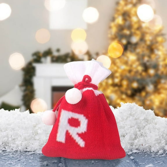 Neoyler Christmas Decorations Christmas Ornaments Christmas Garland Embroidered Letter Knitted Gift Bag Personalized Hanging Candy Bag for Tree Table Festive Atmosphere Holiday Cheer 6.2in Red