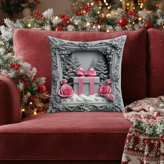 Neoyler Christmas Decorations Christmas Pillow Covers Soft Fabric Hidden Zipper Festive Printed Patterns Breathable Cozy Accent for Living Room Sofa Bedroom Decor Pink 17.7x17.7in