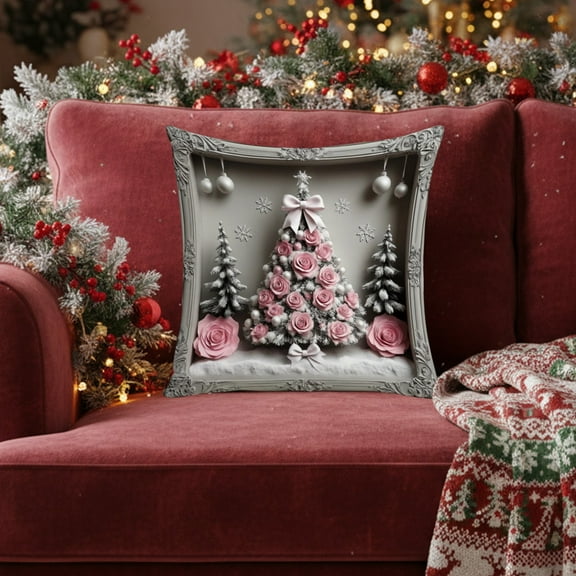 Neoyler Christmas Decorations Christmas Pillow Covers Soft Fabric Hidden Zipper Festive Printed Patterns Breathable Cozy Accent for Living Room Sofa Bedroom Decor Pink 17.7x17.7in