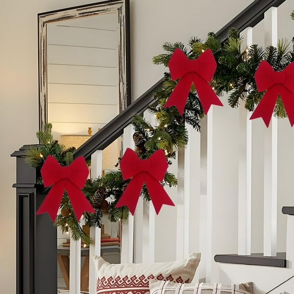 Neoyler Christmas Decorations Christmas Tree Ornaments Bow Pendant Stylish PVC Velvet Bow Easy Hanging Zip Ties Gift Wrapping Accents for Holiday Party Home Festive Warm Atmosphere 12.2in Red