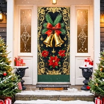 Neoyler Christmas Decorations Door Curtain High Density Polyester Waterproof HD Print Easy Tool Free Install Reusable Double Stitched Holiday Door Cover Home Entryway Hallway Multicolor 72.8x35.4in