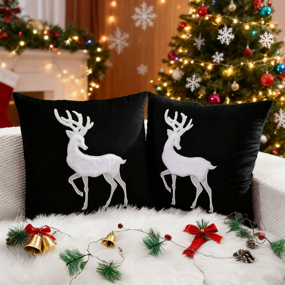 Neoyler Christmas Decorations Embroidered Pillow Cover Polyester Soft Fade Resistant Invisible Zipper Washable Accent for Sofa Mantel Bedroom Outdoor Decor Black 17.7x17.7in