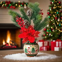 Neoyler Christmas Decorations Realistic Pine Cone Poinsettia Bouquet Weatherproof Plastic Artificial Holiday Accent with Bendable for Mantel Table Door Outdoor Indoor Multicolor 12.6in