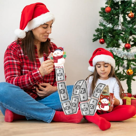 Neoyler Christmas Decorations Surprise Pull Draw Gift Box with Snowman Print Interactive Pulling Money Box for Party Table and Indoor Holiday Decor and Family Fun Red 9.4in