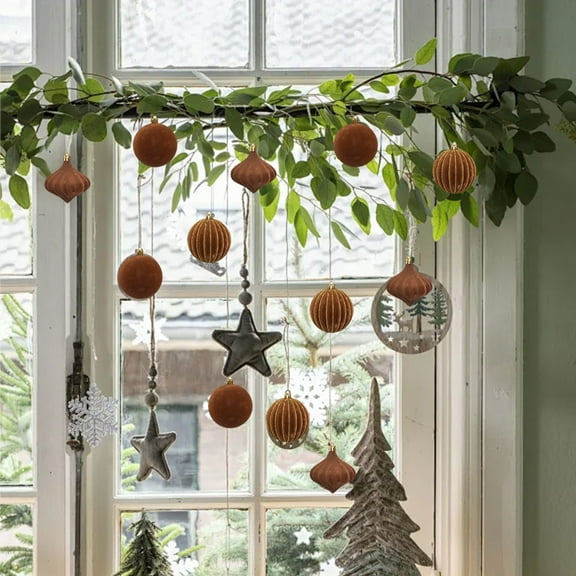 Neoyler Christmas Decorations for Tree Set Flocked Christmas Balls Ornaments Indoor Multiple Styles Hanging Decor Easy to Hang Home Party Office Holiday Christmas Ornament Set 3.1in Brown