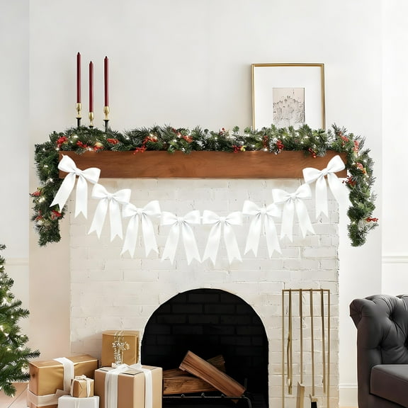 Neoyler Christmas Garland Hanging Decoration Polyester Lightweight Instant Festive Focal Point for Home Mantel Wall Entrance Indoor Outdoor Long Lasting Easy No Tools Reusable White 78.7x9.4x1in