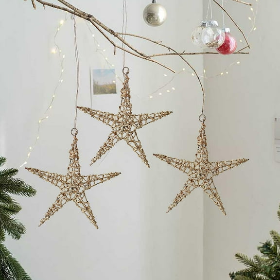 Neoyler Christmas Iron Ornament for Window and Tree Top Style Five Pointed Star Decoration with Glitter Effect Indoor Vacation Home Decor and Party Enhancements 7.9x5.9in Gold