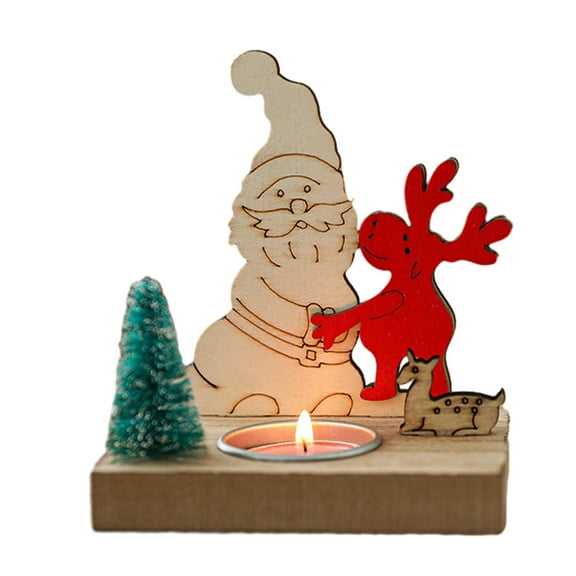 Neoyler Christmas Ornaments Christmas Decor Wood Candle Holder Tealight Candle Holder Holiday Table Centerpiece Suit for Dining Desk Living Room 4.7 in Beige