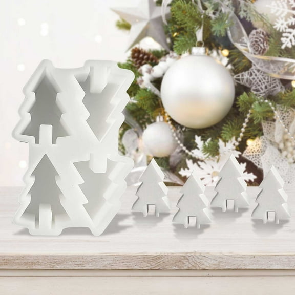 Neoyler Christmas Ornaments Set Christmas Tree Decorations Small Tree Plaster Molds Plaster Tree Molds for DIY Holiday Ornament Making Family Gift White