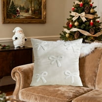 Neoyler Christmas Pillow Covers Velvet Bow Decorative Pillow Case Soft Plush Accent Cover Washable Snug Suit Throw Pillow for Couch Living Room Bedroom Mantel Beige 17.7x3.1x3.1in