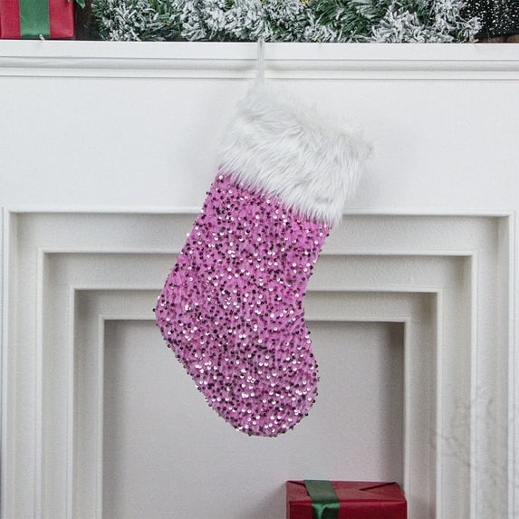 Neoyler Christmas Stockings Christmas Decorations Classic Non Woven Hanging Decor for Fireplace and Mantel Festive Holiday Gift Bag for Home Cheerful Seasonal Accent 17.3in Pink
