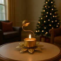 Neoyler Christmas Table Decorations Metal Candlestick Romantic Centerpiece Modern Long Lasting Iron Candle Holder for Holiday Dinner Party Tabletop Mantel Decor Yellow 3.7x3.7x3.0in