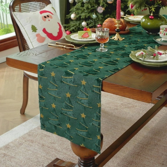 Neoyler Christmas Table Runner,Christmas Thanksgiving Decorations,Polyester,Washable,Central Coverage for Tables 13.8x55.1in Green