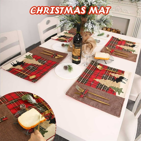 Neoyler Desk Christmas Placemat Christmas Thanksgiving Decorations Linen Festive Design Suit Gift Decor Suitable for Decorating Home of fice School 16.9X13.0in Brown