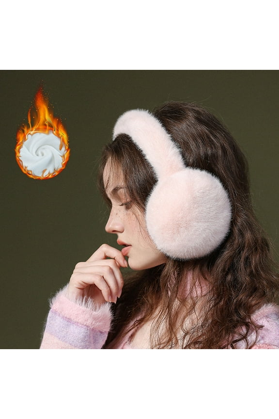 Earmuffs for Women Winter Soft Plush Foldable Windproof Thermal Outdoor Cold Weather Commute Travel Warmth and Heat Retention Easy to Carry Design Pink 7.9x7.9x4.7in