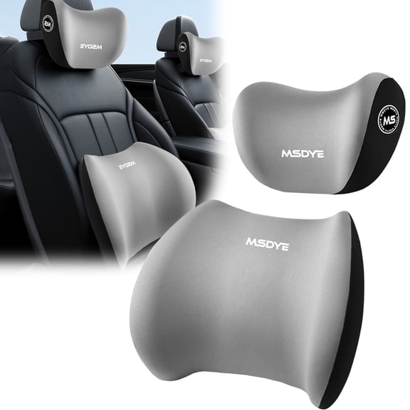 Neoyler Ergonomic Car Lumbar Support Pillow and Neck Pillow Kit for Back Pain Relief with Adjustable Strap and Breathable Washable Cover for Car Office Couch or Bedroom Use