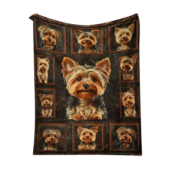 Neoyler Flannel Blanket Cozy Yorkshire Terrier Throw for Dog Lovers Soft and Washable Suit Gift for Home Decor Travel and Camping 27.5x39.4in Brown