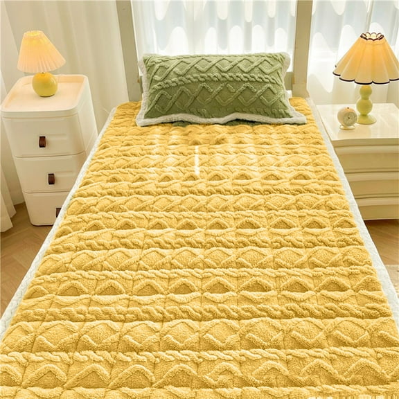 Neoyler Fleece Blanket Flannel Mattress Topper Thickened Warm Non Slip Soft Plush Bed Pad with Reinforced Edging Washable Insulating Relaxed Layer for Winter Yellow 47.2x78.7in