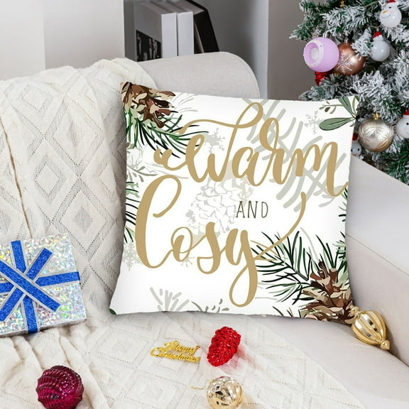 Neoyler Fleece Pillowcase Christmas Decorations Soft Printed Holiday Pillow Cover Cozy Warm Throw Accent for Sofa Bed Living Room and Bedroom Seasonal Home Decor Brown 17.7x17.7in